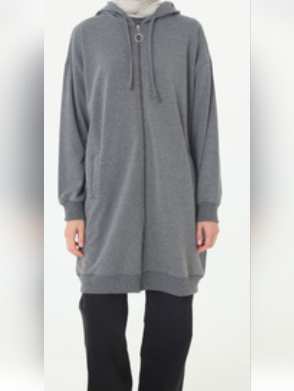 REFKA Gray Zip-Up Hooded Long    Sweatshirt Size XL
